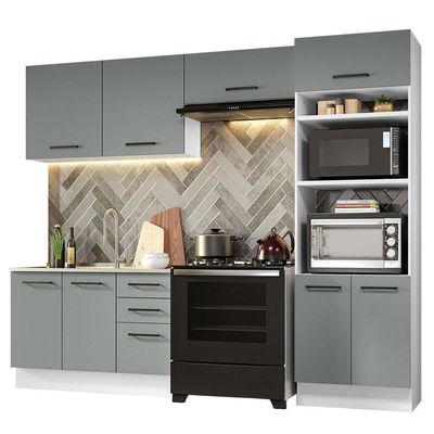 Armário De Cozinha Completa 270cm Branco/cinza Agata Madesa