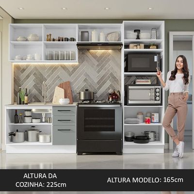 Armário De Cozinha Completa 270cm Branco/cinza Agata Madesa