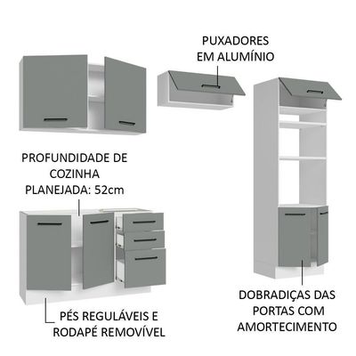 Armário De Cozinha Completa 270cm Branco/cinza Agata Madesa