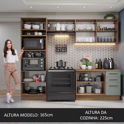 Armário De Cozinha Completa 270cm Rustic/cinza Agata Madesa