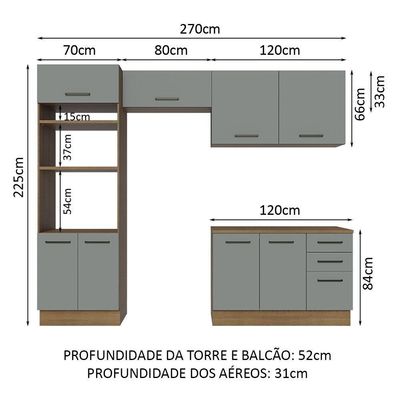 Armário De Cozinha Completa 270cm Rustic/cinza Agata Madesa