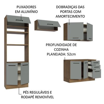 Armário De Cozinha Completa 270cm Rustic/cinza Agata Madesa