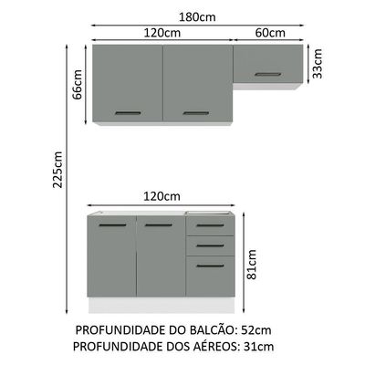 Armário De Cozinha Compacta 180cm Branco/cinza Agata Madesa