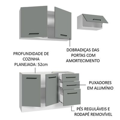 Armário De Cozinha Compacta 180cm Branco/cinza Agata Madesa