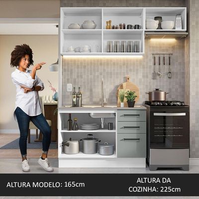 Armário De Cozinha Compacta 180cm Branco/cinza Agata Madesa