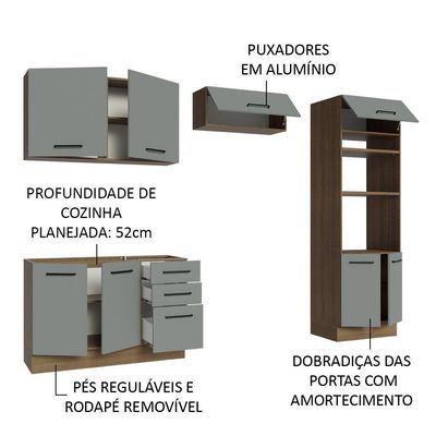 Armário De Cozinha Completa 270cm Rustic/cinza Agata Madesa