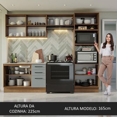 Armário De Cozinha Completa 270cm Rustic/cinza Agata Madesa
