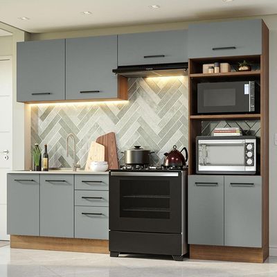 Armário De Cozinha Completa 270cm Rustic/cinza Agata Madesa