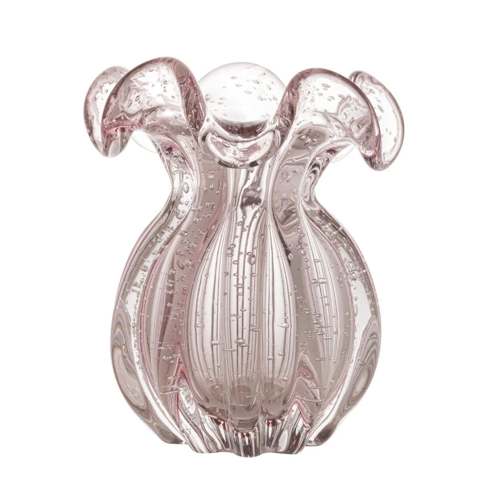 Vaso Wolff Italy de Vidro Rosa Claro 13cm x 17cm