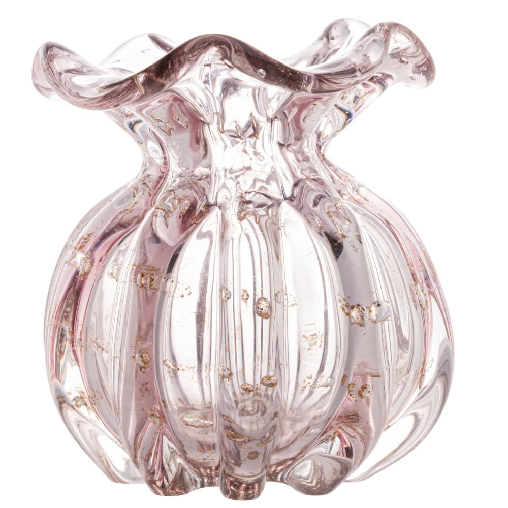 Vaso Wolff Italy de Vidro Rosa Claro e Dourado 11,5cm x 13cm