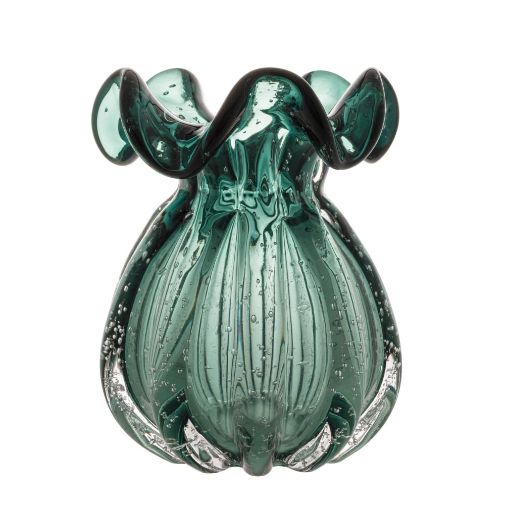 Vaso Wolff Italy de Vidro Verde Esmeralda 13cm x 17cm