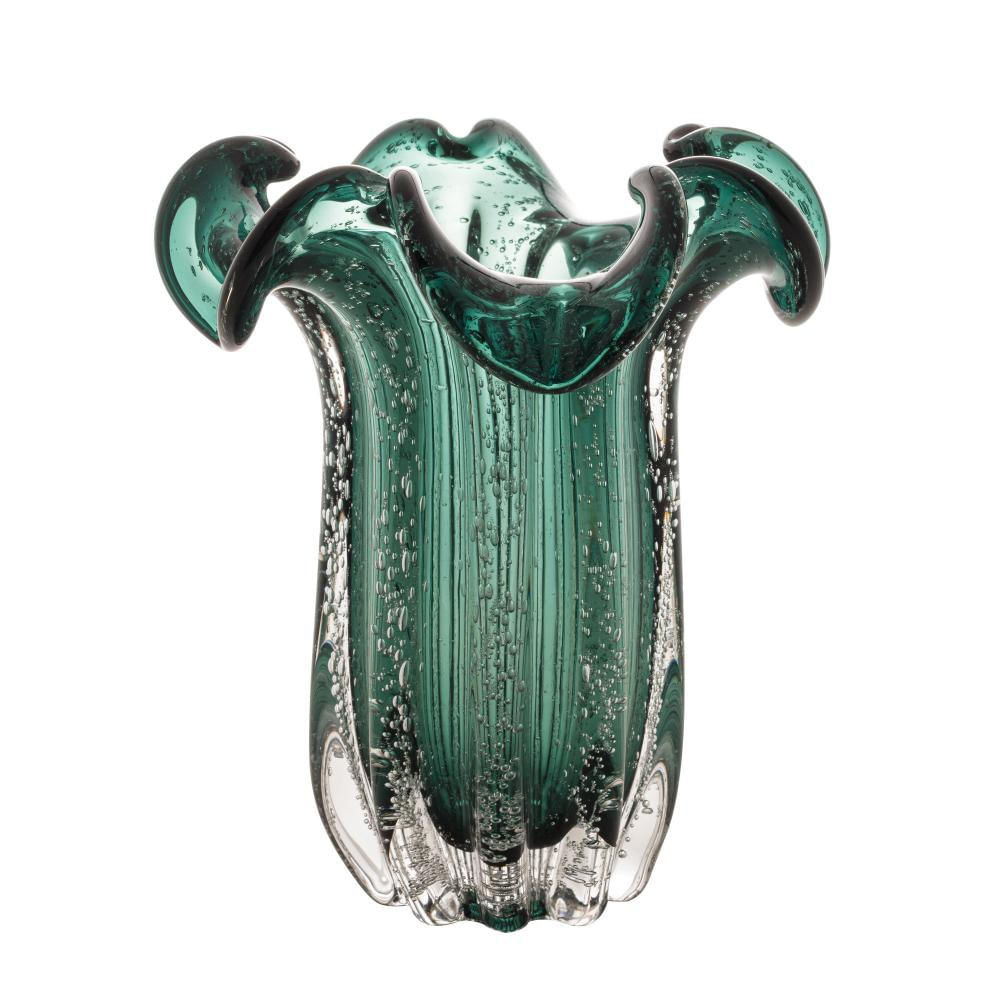 Vaso Wolff Italy de Vidro Verde Esmeralda 19cm x 24cm