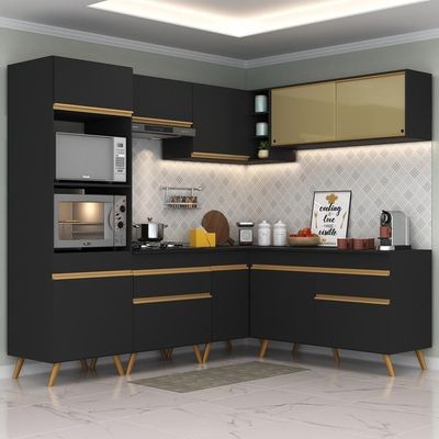 Cozinha Completa De Canto Preto/dourado