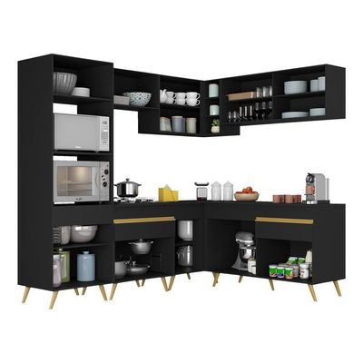 Cozinha Completa De Canto Preto/dourado
