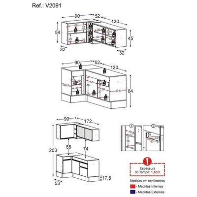 Armário De Cozinha Compacta De Canto V2091 Branco