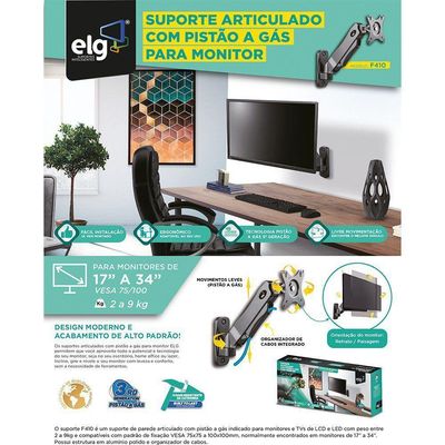 Suporte Articulado Para Monitor / Tv 17 A 34 Pistão A Gás F410 Elg