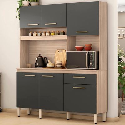 Cozinha Compacta 6 Portas Alamo 91601 Avena Grafito Demobile Avena Grafito