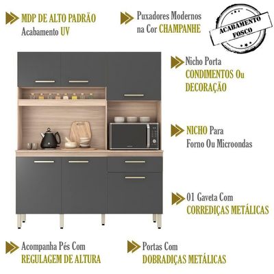 Cozinha Compacta 6 Portas Alamo 91601 Avena Grafito Demobile Avena Grafito