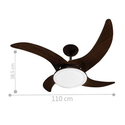 Ventilador Led Carvalho Marrom Café 4 Pás 220V 220