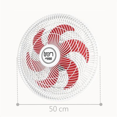 Ventilador Maggie Parede Branco Oscilante 220V Pás Vermelho 220