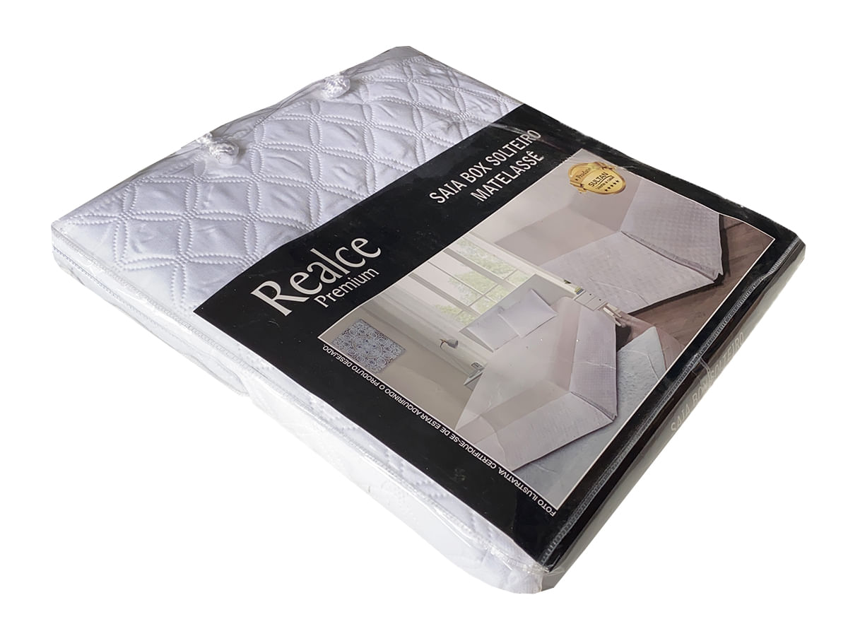 Saia Para Cama Box Solteiro Sultan Realce Premium Matelassê Ultrassonic Branca