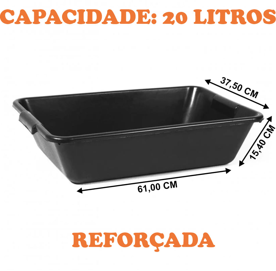 Caixa Plástica Preta Retangular para Massa 20 Litros