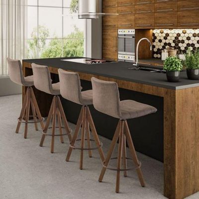 3 Banquetas Giratória Gourmet-Marrom Camurça
