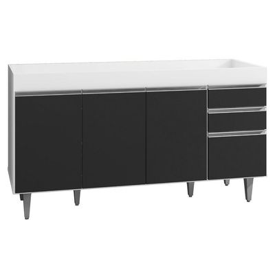 Balcão Pia 150cm 4 Portas 2 Gavetas Branco/Preto