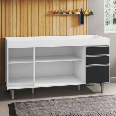 Balcão Pia 150cm 4 Portas 2 Gavetas Branco/Preto