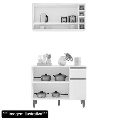 Balcão Gabinete De Cozinha E Armário Aéreo Vanessa Branco Cinza Escuro - Desk Design