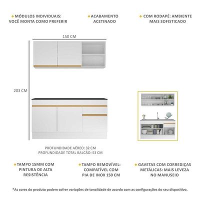 Cozinha Compacta Com Rodapé Veneza Multimóveis Mp2114 Com Armário E Balcão Branca