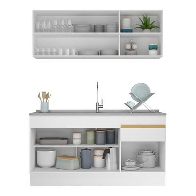 Cozinha Compacta Com Rodapé Veneza Multimóveis Mp2114 Com Armário E Balcão Branca