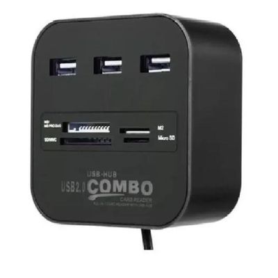 Hub 3 Portas Usb 2.0 - Leitor Cartão Micro Sd, M2, Ms Pro Duo Universal