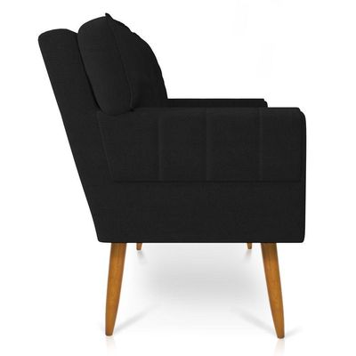Kit 01 Namoradeira 02 Lugares E 02 Poltronas Anitta Linho Preto A79 Com Strass Pés Palito Castanho