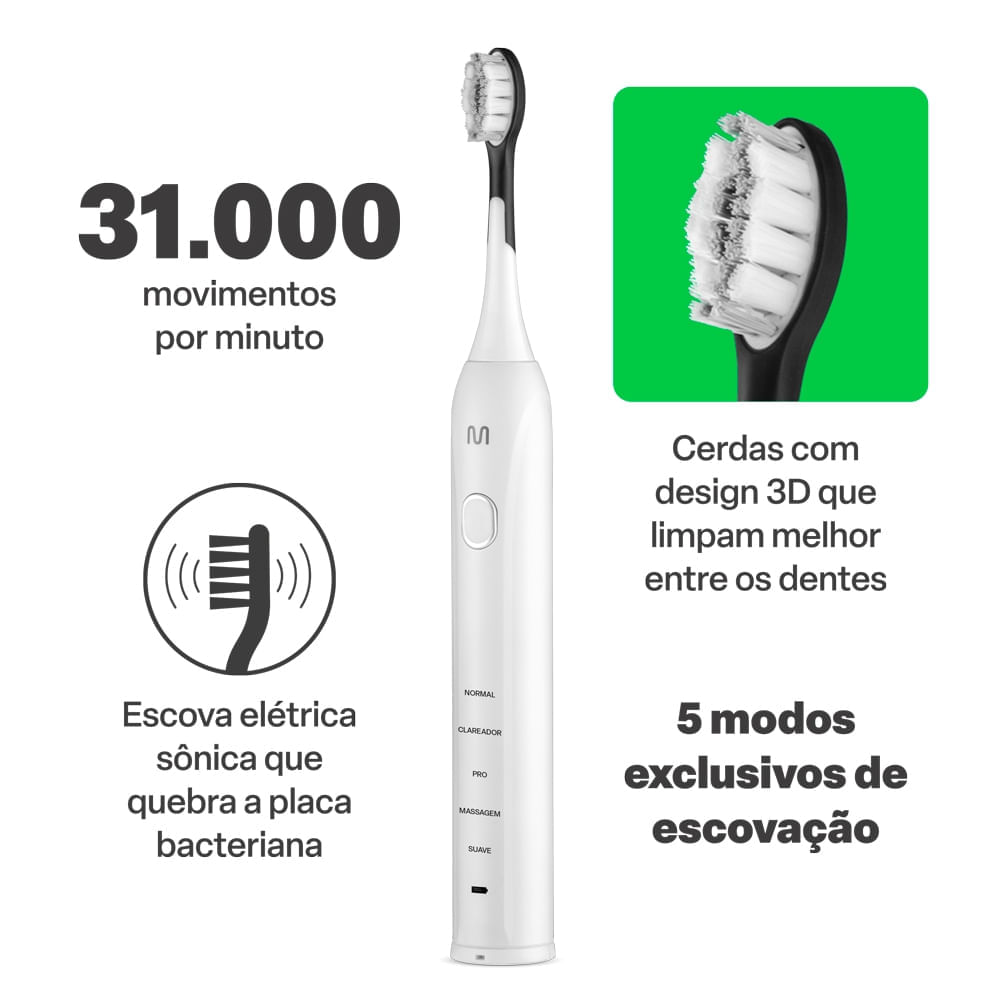 Escova elétrica sônica adulta Clean Pro 31K Recarregável Multi Saúde - HC112 HC112