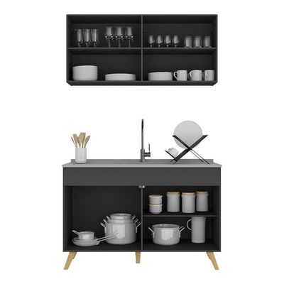Cozinha Compacta 2 Peças Com Armário E Balcão Mp3748 Veneza Gb Multimóveis Preta
