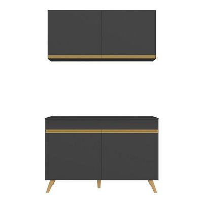 Cozinha Compacta 2 Peças Com Armário E Balcão Mp3748 Veneza Gb Multimóveis Preta