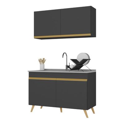 Cozinha Compacta 2 Peças Com Armário E Balcão Mp3748 Veneza Gb Multimóveis Preta