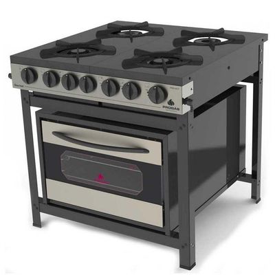 Fogão Industrial A Gás 4 Bocas Esmaltado Com Forno Gourmet Preto E Inox Prge-402f - Progás