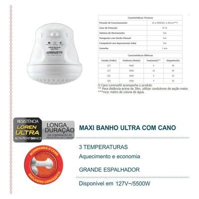 Ducha Chuveiro Maxi Banho Ultra Lorenzetti 127v 5500w