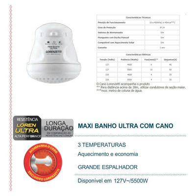 Ducha Chuveiro Maxi Banho Ultra Lorenzetti 127v 5500w