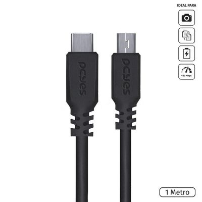 Cabo Usb Tipo C Para Mini Usb B 2.0 Para Type C Tipo C 1 Metro Preto - Pucmbp-1