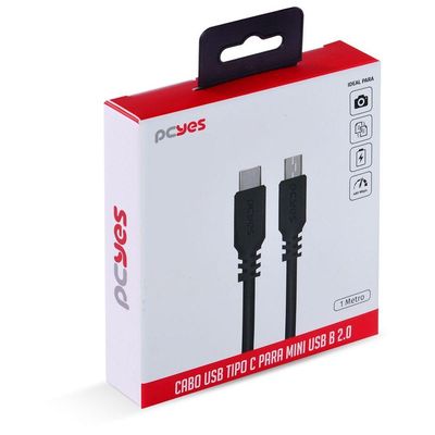 Cabo Usb Tipo C Para Mini Usb B 2.0 Para Type C Tipo C 1 Metro Preto - Pucmbp-1
