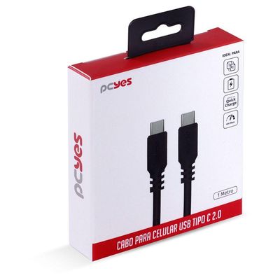 Cabo Para Celular Smartphone Usb Tipo C 2.0 Para Usb Tipo C / Type C 2.0 1 Metro Preto - Pucp-01