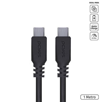 Cabo Para Celular Smartphone Usb Tipo C 2.0 Para Usb Tipo C / Type C 2.0 1 Metro Preto - Pucp-01