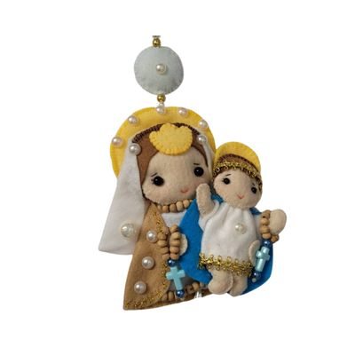 Nossa Senhora do Carmo com Terço Decorado - Artesanal
