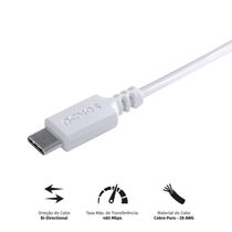 Cabo para Celular Smartphone USB a 2.0 para USB Tipo C 50 CM Branco - PUACB-05