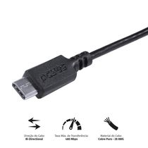 Cabo para Celular Smartphone USB a 2.0 para USB Tipo C 1 Metro Preto - PUACP-01