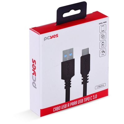 Cabo para Celular Smartphone USB Tipo C para USB a 3.0 1 Metro Preto - P3UACP-1