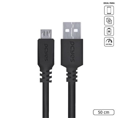Cabo para Celular Smartphone Micro USB para USB a 2.0 50 CM Preto - PMUAP-05